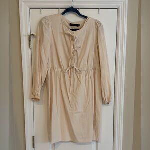 Madewell Beige Tie-Front Long Sleeve Dress